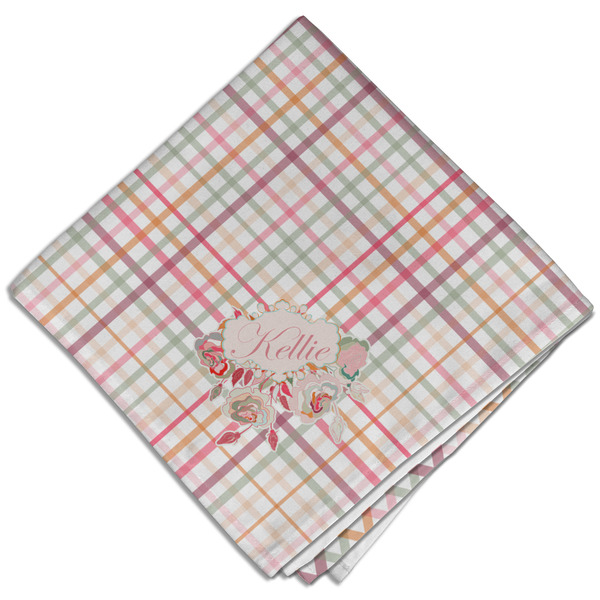 Custom Modern Plaid & Floral Cloth Dinner Napkin - Single w/ Name or Text