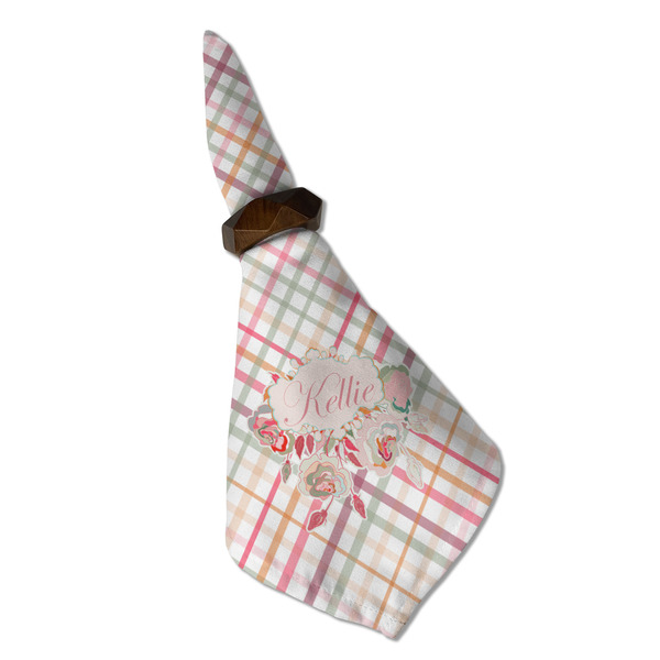 Modern Plaid & Floral Cloth Napkins - Personalized Dinner (Folded in Ring) (MAIN)