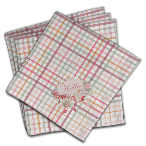 Modern Plaid & Floral Cloth Napkins - Personalized Dinner (PARENT MAIN Set of 4)