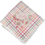 Modern Plaid & Floral Cloth Napkin w/ Name or Text