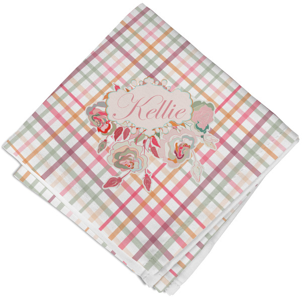 Custom Modern Plaid & Floral Cloth Napkin w/ Name or Text