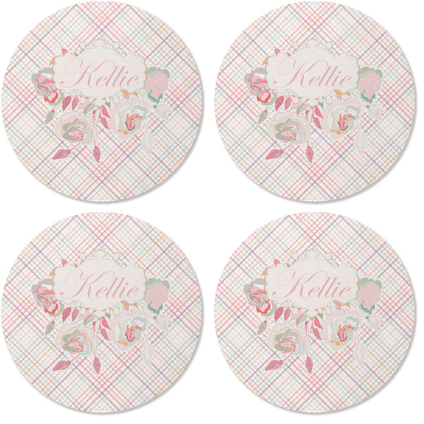 Modern Plaid & Floral Coaster Round Rubber Back - Apvl