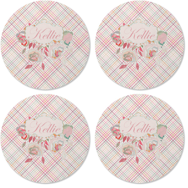 Modern Plaid & Floral Coaster Round Rubber Back - Apvl