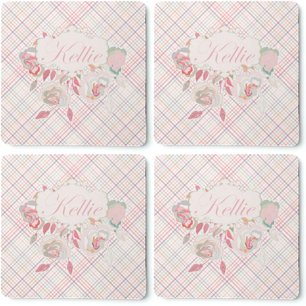 Modern Plaid & Floral Coaster Rubber Back - Apvl