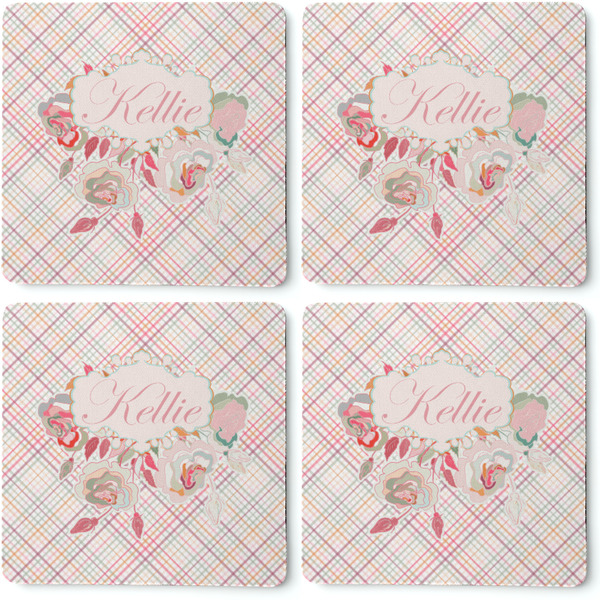 Modern Plaid & Floral Coaster Rubber Back - Apvl