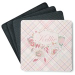 Modern Plaid & Floral Square Rubber Backed Coasters - Set of 4 (Personalized)