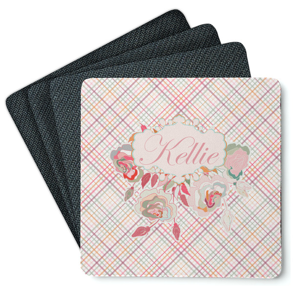 Modern Plaid & Floral Coaster Rubber Back - Main