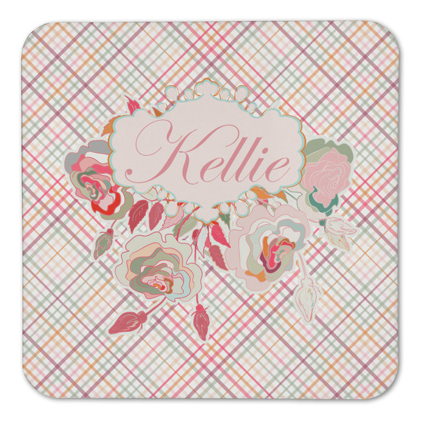Modern Plaid & Floral Coaster Set - FRONT (one)