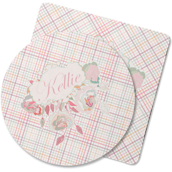 Custom Modern Plaid & Floral Rubber Backed Coaster (Personalized)