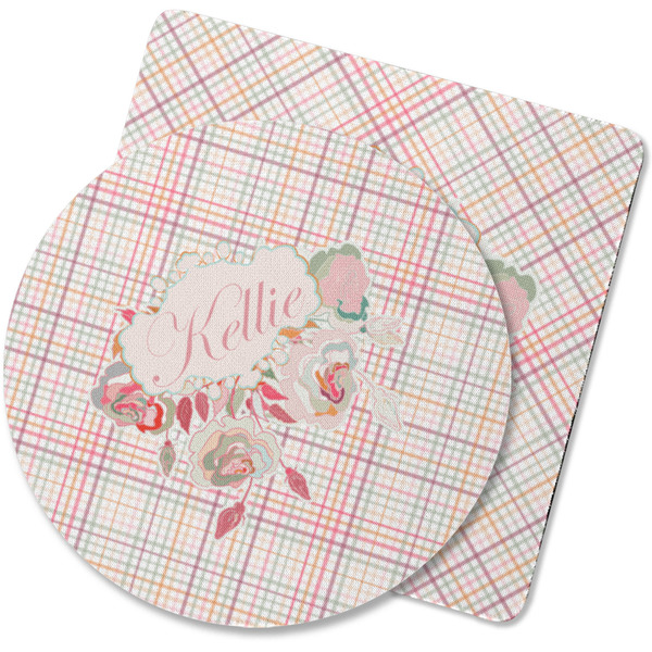 Custom Modern Plaid & Floral Rubber Backed Coaster (Personalized)