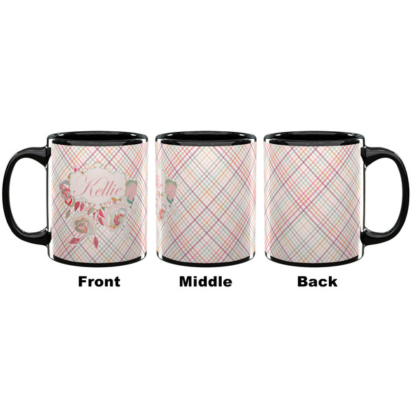 Modern Plaid & Floral Coffee Mug - 11 oz - Black APPROVAL