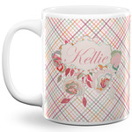 Modern Plaid & Floral 11 Oz Coffee Mug - White (Personalized)
