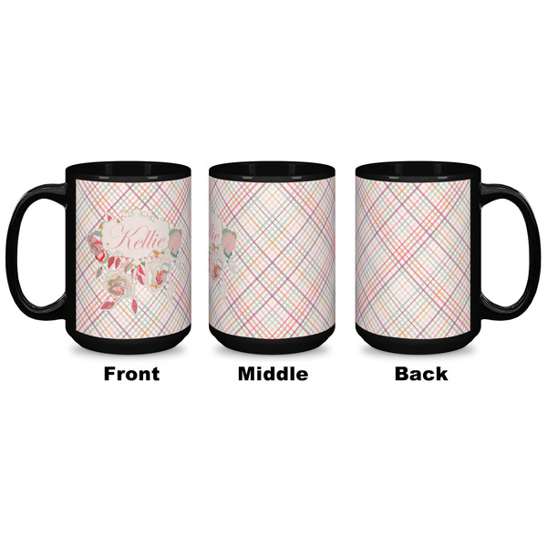 Modern Plaid & Floral Coffee Mug - 15 oz - Black APPROVAL