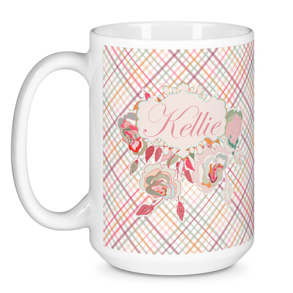 Modern Plaid & Floral Coffee Mug - 15 oz - White