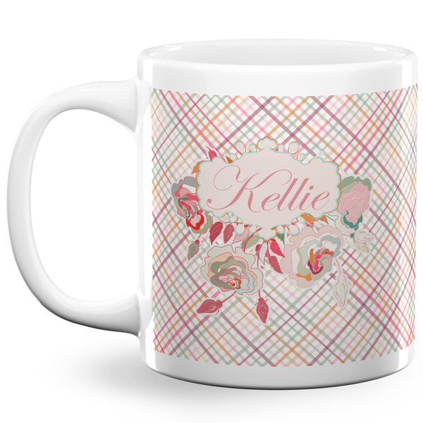Modern Plaid & Floral Coffee Mug - 20 oz - White