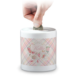 Modern Plaid & Floral Coin Bank (Personalized)
