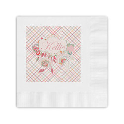 Modern Plaid & Floral Coined Cocktail Napkins (Personalized)