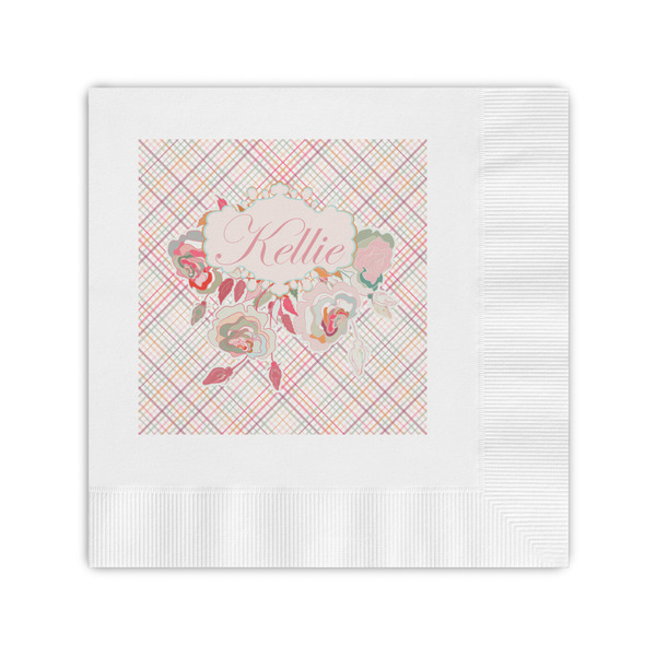 Custom Modern Plaid & Floral Coined Cocktail Napkins (Personalized)