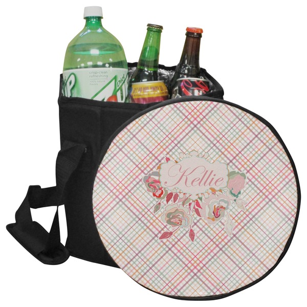 Custom Modern Plaid & Floral Collapsible Cooler & Seat (Personalized)