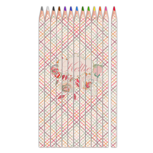 Custom Modern Plaid & Floral Colored Pencils (Personalized)