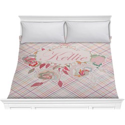 Modern Plaid & Floral Comforter - King (Personalized)