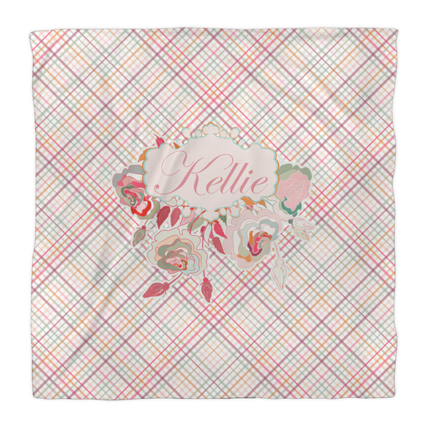 Modern Plaid & Floral Comforter - Queen - Front