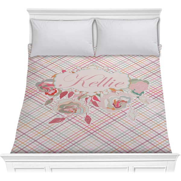 Custom Modern Plaid & Floral Comforter - Full / Queen (Personalized)