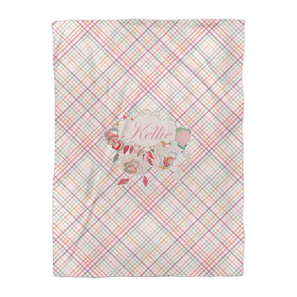 Modern Plaid & Floral Comforter - Twin XL - Front