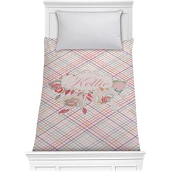 Modern Plaid & Floral Comforter - Twin (Personalized)