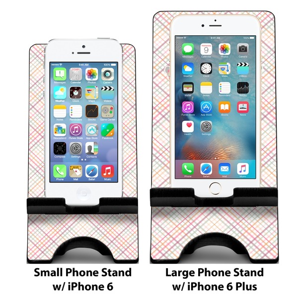 Modern Plaid & Floral Compare Phone Stand Sizes - with iPhones