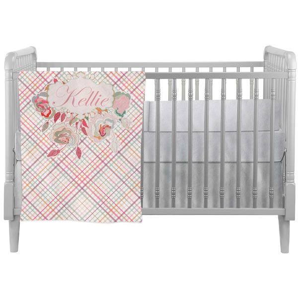 Custom Modern Plaid & Floral Crib Comforter / Quilt (Personalized)