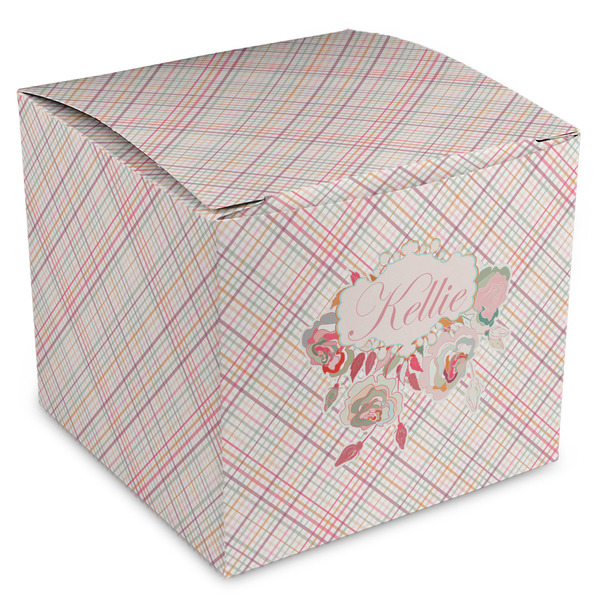 Custom Modern Plaid & Floral Cube Favor Gift Boxes (Personalized)