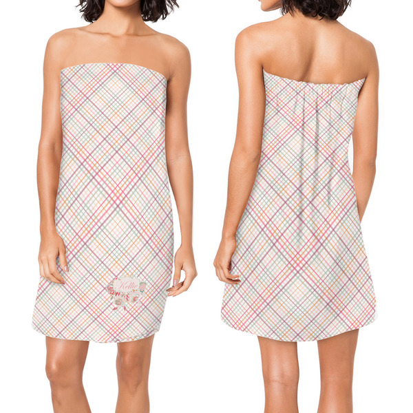 Modern Plaid & Floral Custom Bath Wrap - Front & Back View
