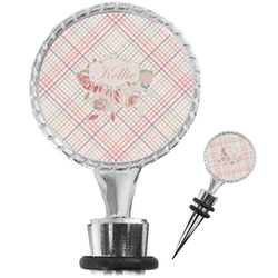 Modern Plaid & Floral Wine Bottle Stopper (Personalized)