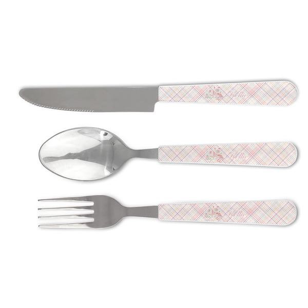 Custom Modern Plaid & Floral Cutlery Set (Personalized)