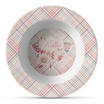 Modern Plaid & Floral Plastic Bowl - Microwave Safe - Composite Polymer (Personalized)