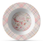 Modern Plaid & Floral Plastic Bowl - Microwave Safe - Composite Polymer (Personalized)