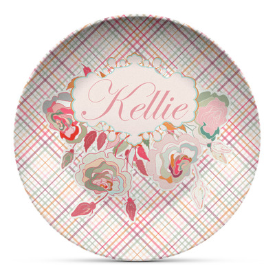 Modern Plaid & Floral Microwave Safe Plastic Plate - Composite Polymer (Personalized)