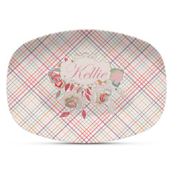 Modern Plaid & Floral Plastic Platter - Microwave & Oven Safe Composite Polymer (Personalized)