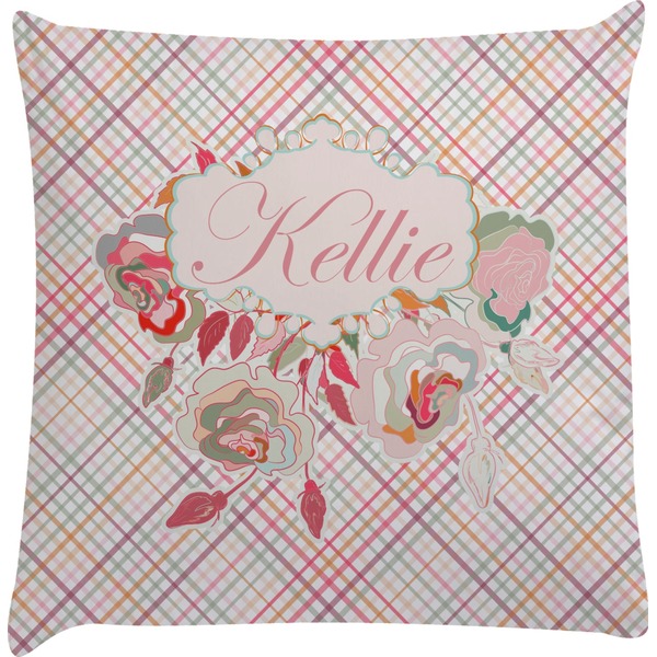 Custom Modern Plaid & Floral Decorative Pillow Case (Personalized)