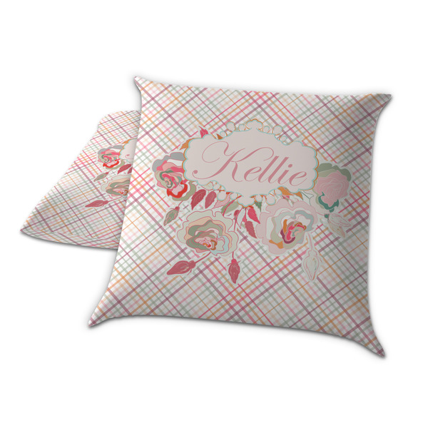 Modern Plaid & Floral Decorative Pillow Case - TWO