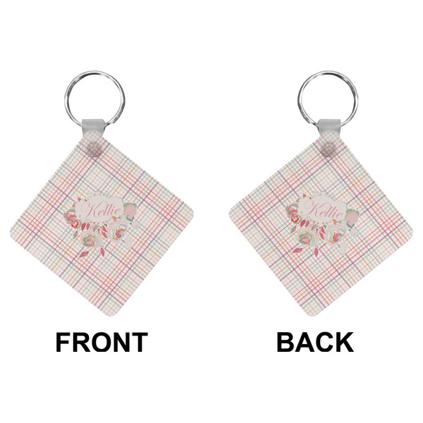 Modern Plaid & Floral Diamond Keychain (Front + Back)
