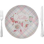 Modern Plaid & Floral 10" Glass Lunch / Dinner Plates - Single or Set (Personalized)