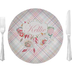 Modern Plaid & Floral Glass Lunch / Dinner Plate 10" (Personalized)
