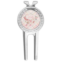 Modern Plaid & Floral Golf Divot Tool & Ball Marker (Personalized)