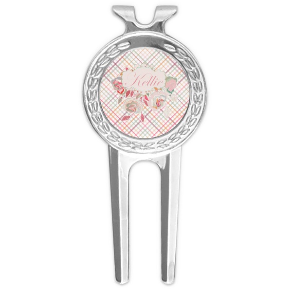 Custom Modern Plaid & Floral Golf Divot Tool & Ball Marker (Personalized)