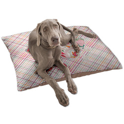 Modern Plaid & Floral Dog Bed - Large w/ Name or Text