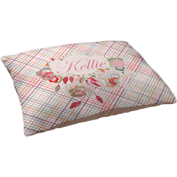 Modern Plaid & Floral Dog Bed - Large