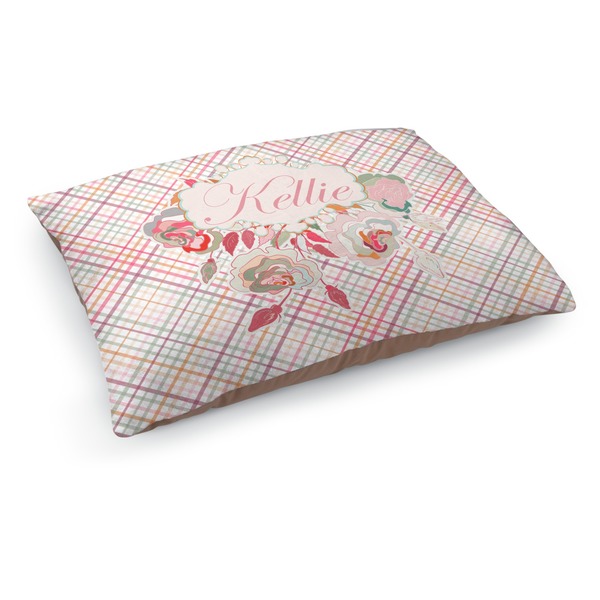 Custom Modern Plaid & Floral Dog Bed - Medium w/ Name or Text