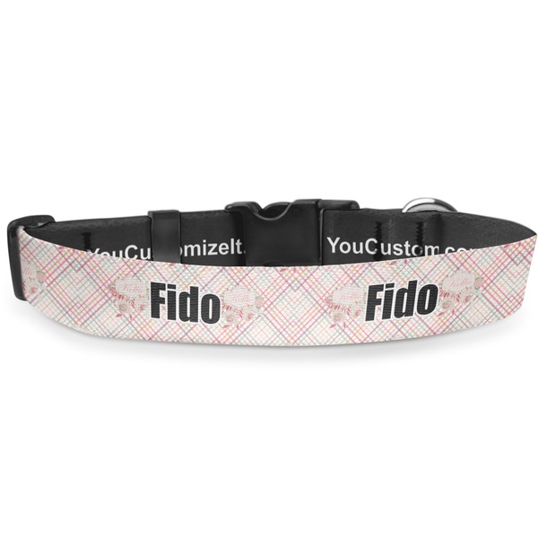 Custom Modern Plaid & Floral Deluxe Dog Collar - Double Extra Large (20.5" to 35") (Personalized)